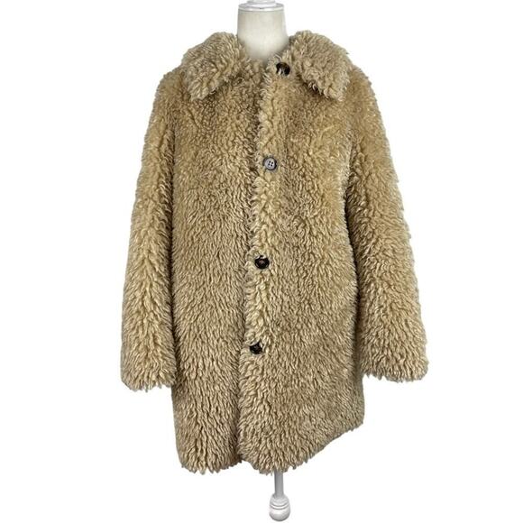 Zara Faux Fur Long Teddy Sherpa Jacket Coat Natural Beige Size Small 8490/241 - Picture 14 of 16